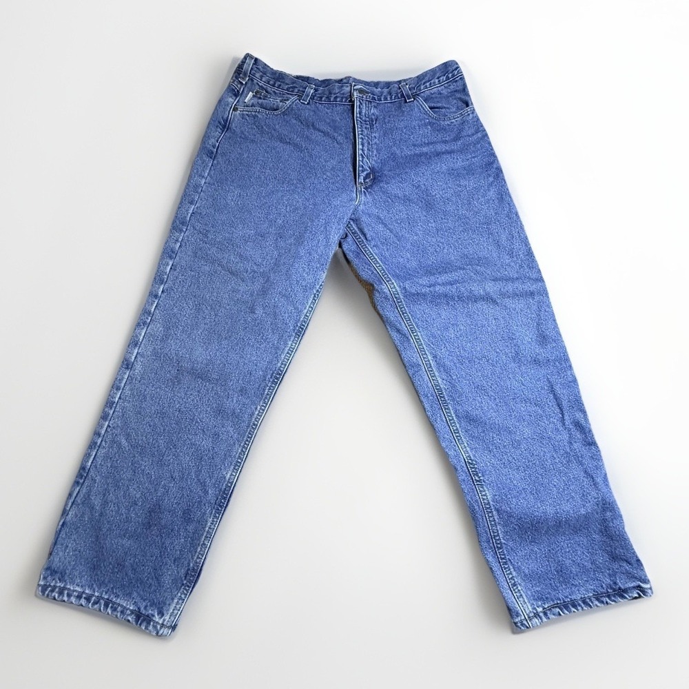 Carhartt 40x30 Men's B172 DST Relaxed‎ Fit Flannel Lined Denim Jeans Blue Work